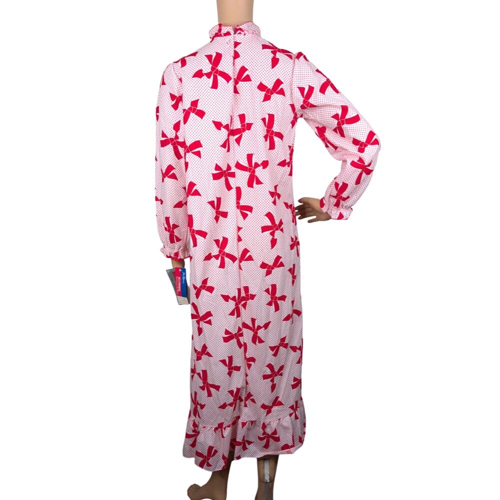 VTG NWT Her Majesty Red White Bow Star Fleece Nightgown Petite XS/S Coquette - Picture 8 of 11